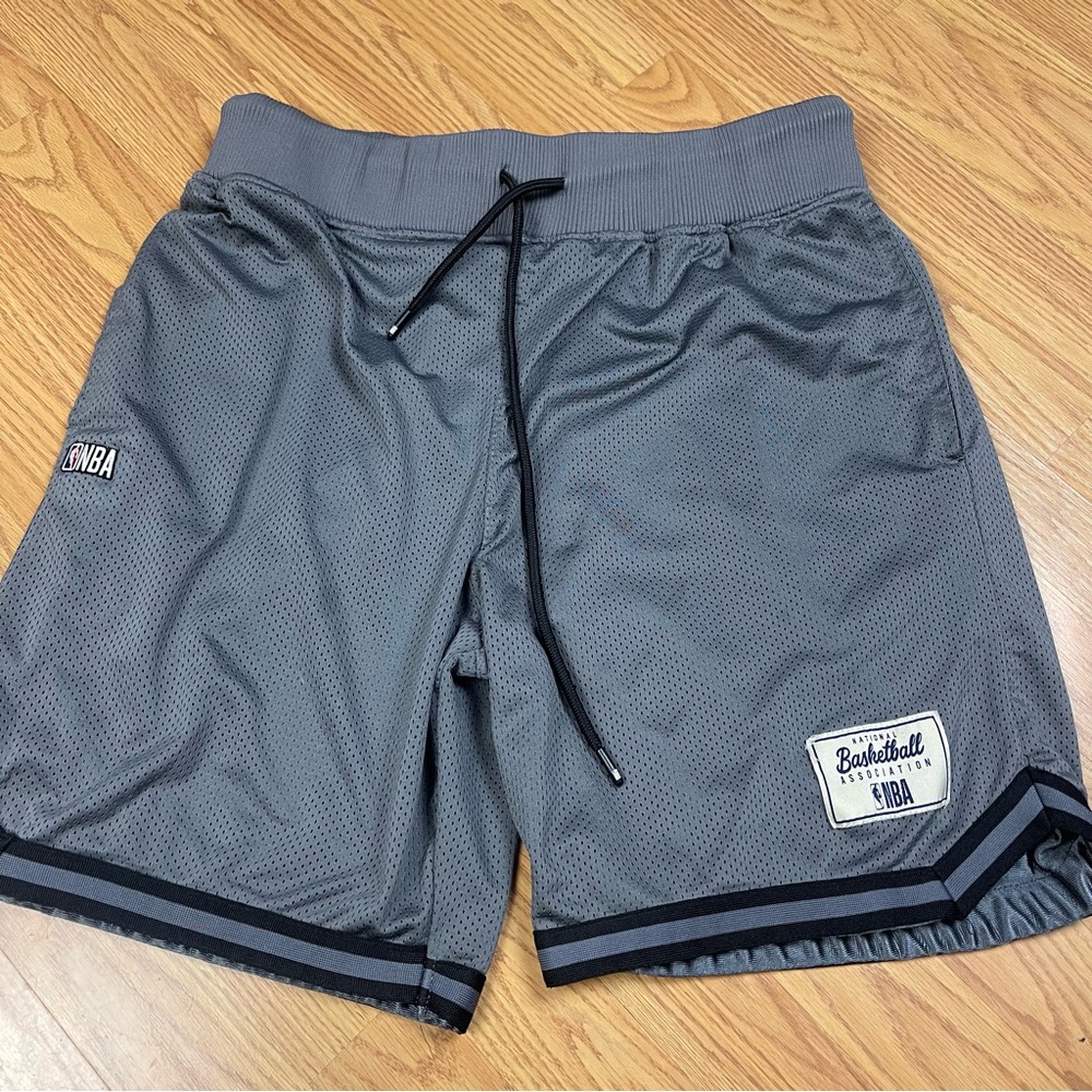 NBA Men's Gray Mesh Athletic Basketball Shorts with Black Trim